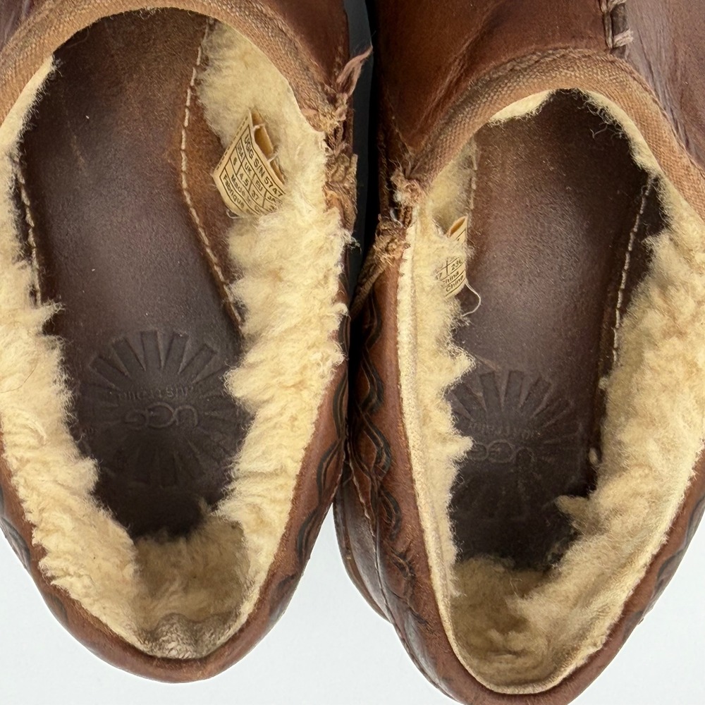 UGG Bettey Leather Clogs Womens 6 Brown Shearling Lined Mules Cozy Fall Celtic - Picture 10 of 12